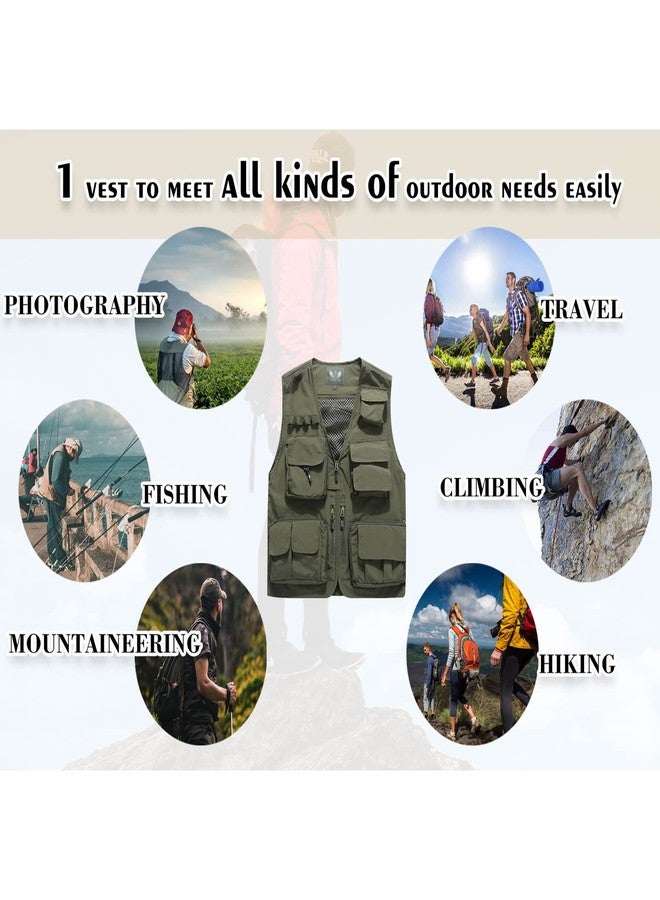 flygo جاكيت رجالي من فلايغو، خفيف الوزن، مناسب للأنشطة الخارجية مثل صيد الأسماك والعمل والسفر والتقاط الصور، مزود بجيوب متعددة (مقاس 3XL، لون كاكي). - Image 5